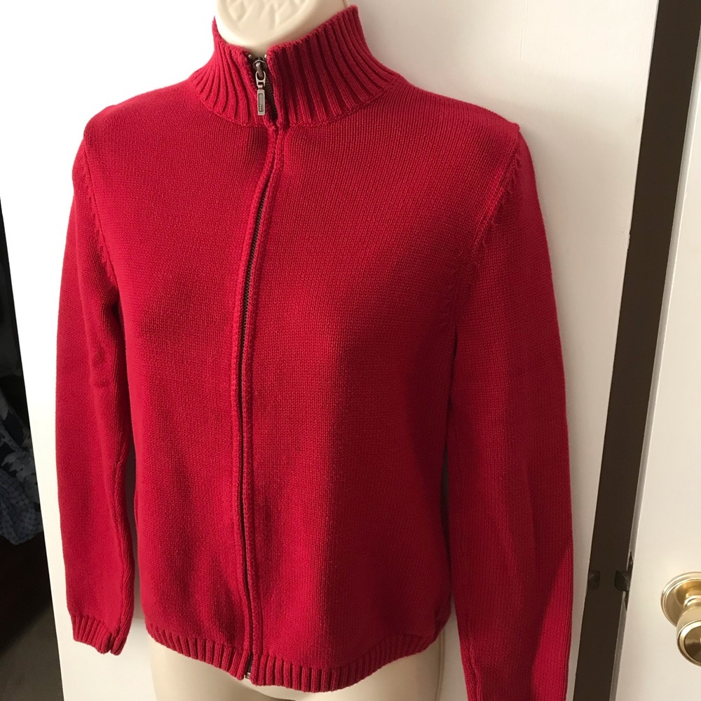 Red L.L. Bean turtleneck zip up sweater. Size XS